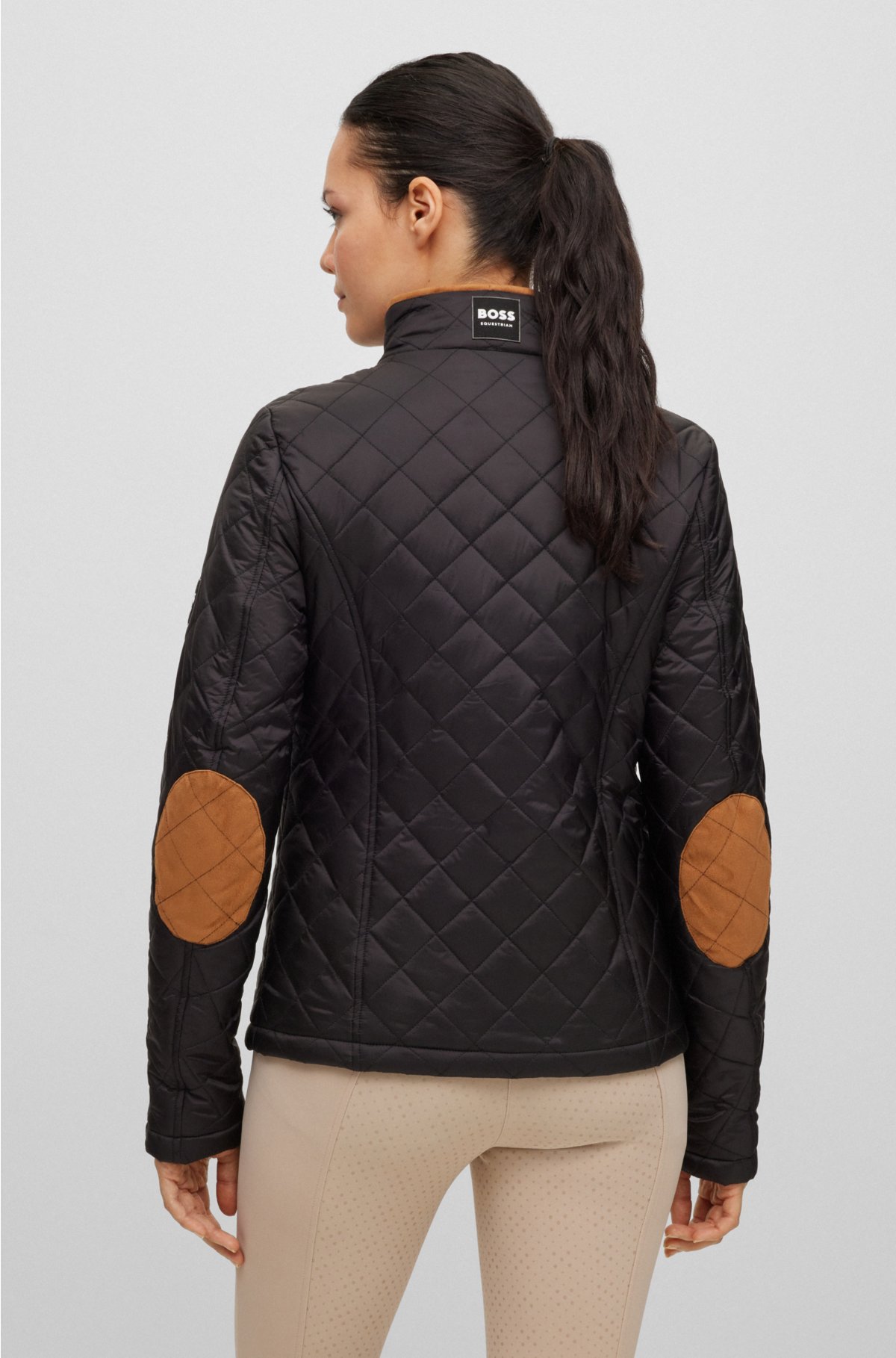 Equestrian padded jacket with signature detailing and logo, Black
