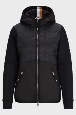 Chaqueta ecuestre de membrana acolchada con detalles de la marca, Negro