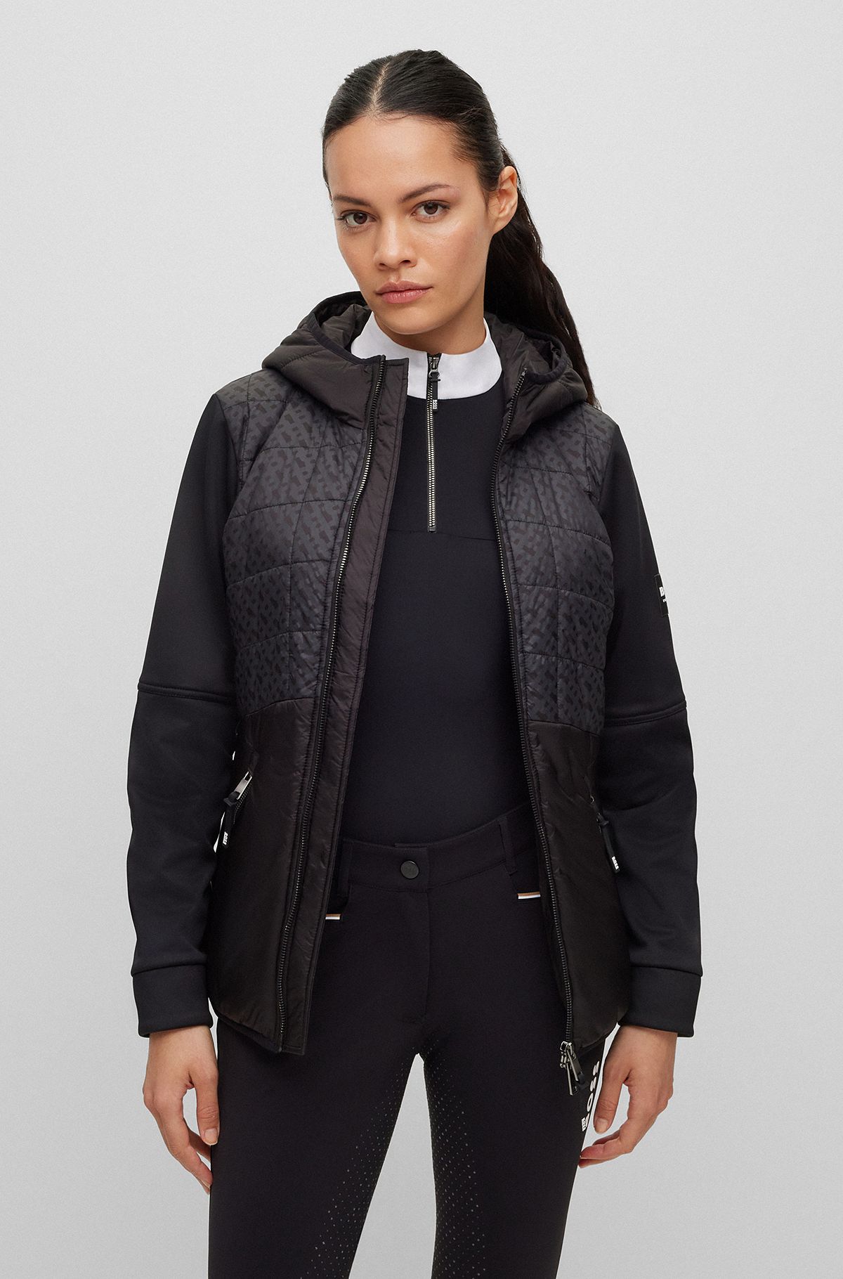 Equestrian padded softshell jacket with signature details, Black