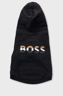 Dog hoodie with iconic stripe logo, Black