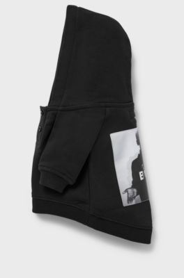 Dog hoodie in cotton with Khaby Lame-inspired artwork, Black