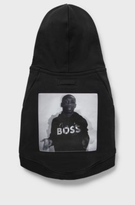 Dog hoodie in cotton with Khaby Lame-inspired artwork, Black