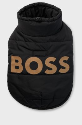 Wattierte Hunde-Jacke mit kontrastfarbenem Logo, Schwarz