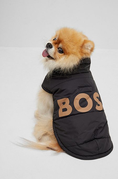 Wattierte Hunde-Jacke mit kontrastfarbenem Logo, Schwarz