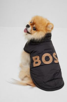Wattierte Hunde-Jacke mit kontrastfarbenem Logo, Schwarz