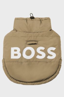 Wattierte Hunde-Jacke mit kontrastfarbenem Logo, Beige