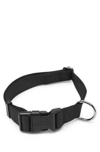 Dog collar with silicone logo patch, Black