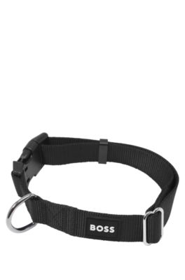 Dog collar with silicone logo patch, Black