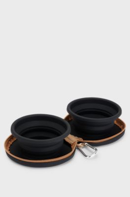 Collapsible dog bowls in silicone with zip-up case, Black