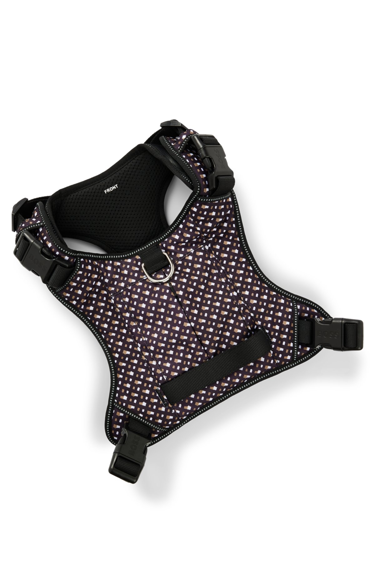 Dog mesh-lined harness with monogram pattern, Black