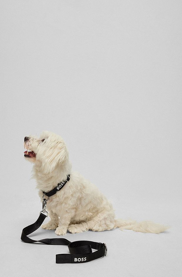 Hondenriem met jacquardgeweven logodetail, Zwart