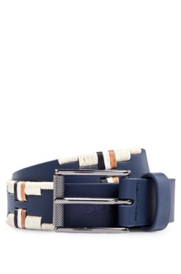 Equestrian belt with embroidery and signature stripe, Dark Blue