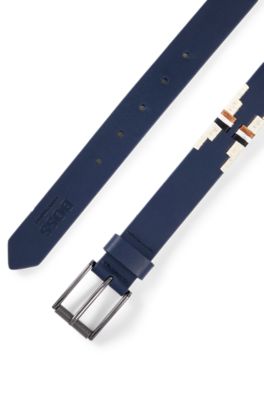 Equestrian belt with embroidery and signature stripe, Dark Blue