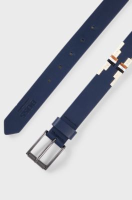 Equestrian belt with embroidery and signature stripe, Dark Blue
