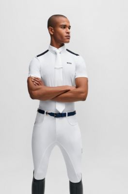 Equestrian belt with embroidery and signature stripe, Dark Blue