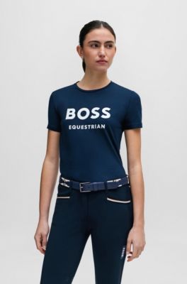Equestrian belt with embroidery and signature stripe, Dark Blue