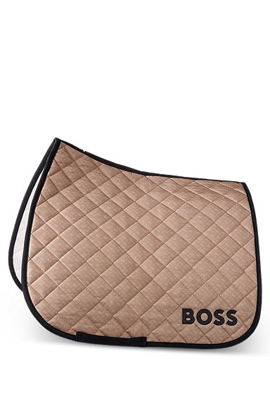 Equestrian jumping saddle pad with monogram pattern, Beige