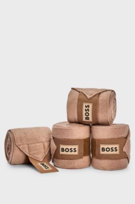 Equestrian fleece circulation bandages with branding, Beige