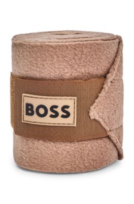 Equestrian fleece circulation bandages with branding, Beige