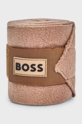 Equestrian fleece circulation bandages with branding, Beige