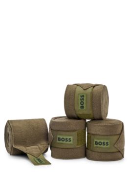 Equestrian fleece circulation bandages with branding, Green