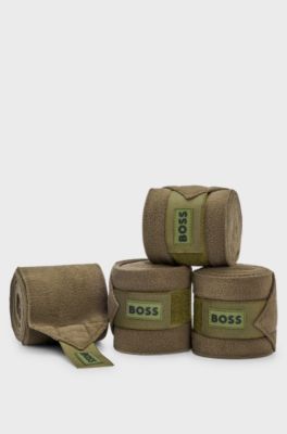 Equestrian fleece circulation bandages with branding, Green