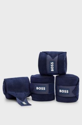 Equestrian fleece circulation bandages with branding, Dark Blue