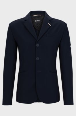 Veste de spectacle d&rsquo;&eacute;quitation avec patch logo et rayures embl&eacute;matiques, Bleu fonc&eacute;