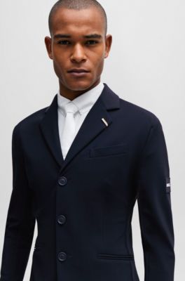 Equestrian show jacket with logo patch and signature stripe, Dark Blue