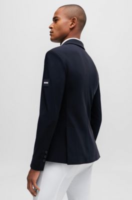 Equestrian show jacket with logo patch and signature stripe, Dark Blue
