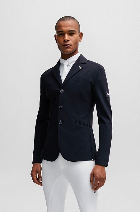Equestrian show jacket with logo patch and signature stripe, Dark Blue