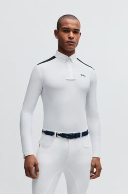Equestrian show shirt with shoulder inserts and logo, White