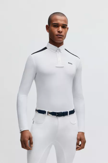 Equestrian show shirt with shoulder inserts and logo