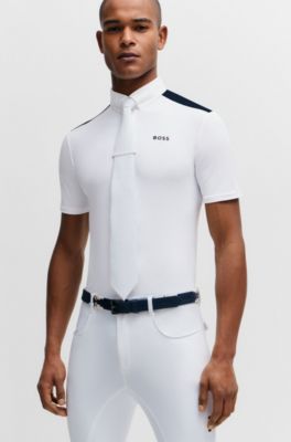Equestrian half-sleeve shirt with shoulder inserts, White