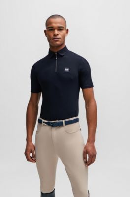 Equestrian training shirt with signature logo patch, Dark Blue