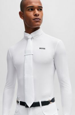 Equestrian show shirt in white with signature-stripe details, White