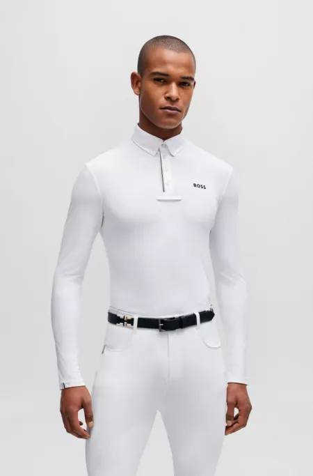 Equestrian show shirt in white with signature-stripe details
