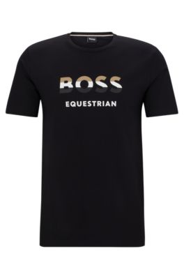 Equestrian short-sleeved stretch-cotton T-shirt with logo, Black