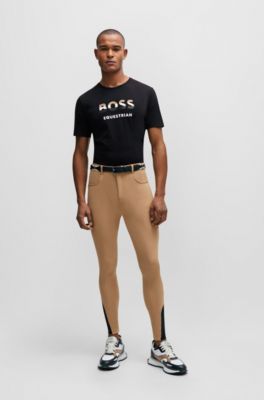 Equestrian short-sleeved stretch-cotton T-shirt with logo, Black