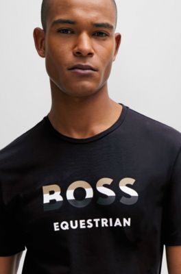 Equestrian short-sleeved stretch-cotton T-shirt with logo, Black