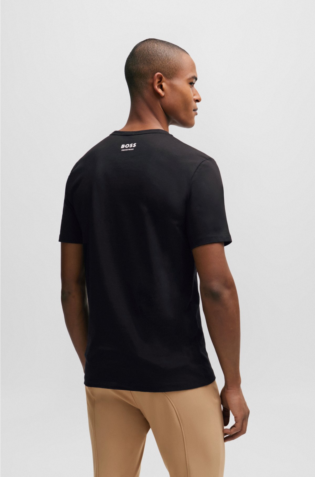 Equestrian short-sleeved stretch-cotton T-shirt with logo, Black
