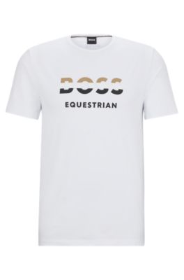 Equestrian short-sleeved stretch-cotton T-shirt with logo, White