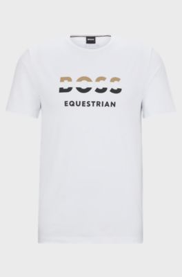 T-shirt da equitazione a maniche corte in cotone elasticizzato con logo, Bianco
