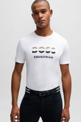 Equestrian short-sleeved stretch-cotton T-shirt with logo, White