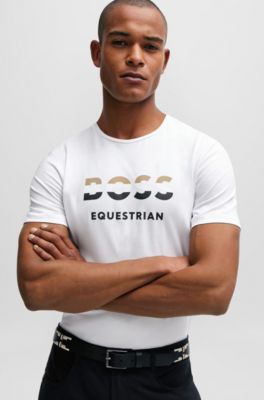 Equestrian short-sleeved stretch-cotton T-shirt with logo, White