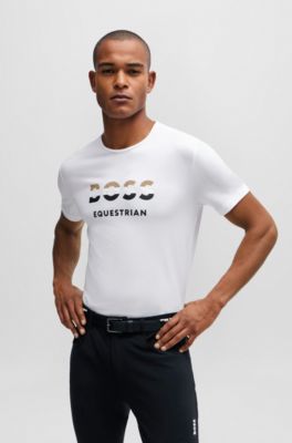 Equestrian short-sleeved stretch-cotton T-shirt with logo, White