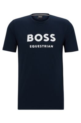 Equestrian short-sleeved stretch-cotton T-shirt with logo, Dark Blue