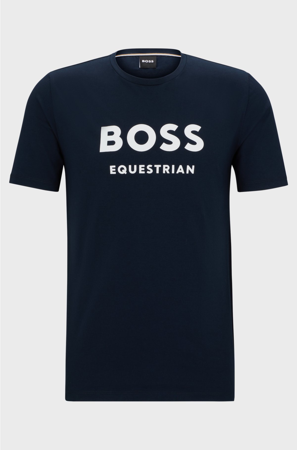Equestrian short-sleeved stretch-cotton T-shirt with logo, Dark Blue