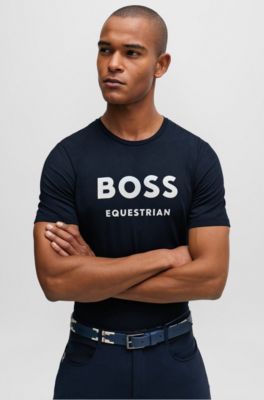 Equestrian short-sleeved stretch-cotton T-shirt with logo, Dark Blue