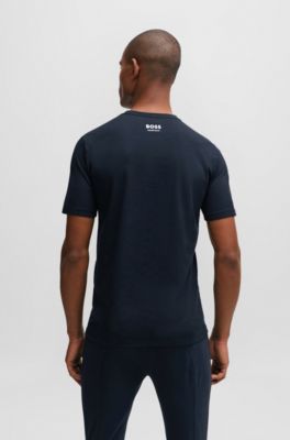 Equestrian short-sleeved stretch-cotton T-shirt with logo, Dark Blue